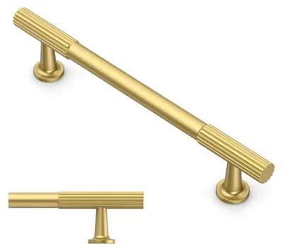 Produktbild von 10 Möbelgriffe in Gold mit 160 mm Lochabstand aus Zinklegierung für Schubladen und Schränke