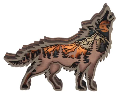 Wolf Holzfigur handgeschnitzt 16x14x2,3 cm Wohnzimmer Deko