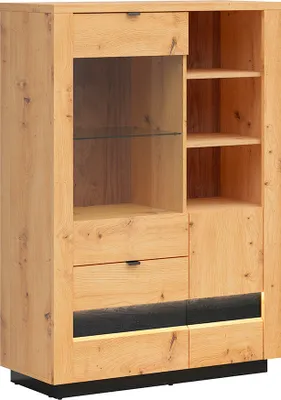 Produktbild von Geschirrschrank Glenn mit 2 Schubladen und 2 Türen, Holzoptik und Schwarz, 143cm