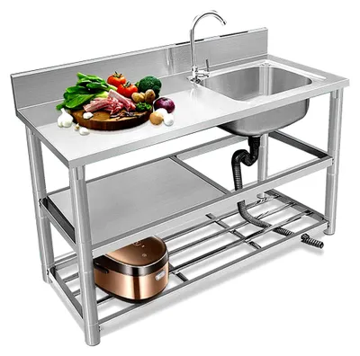 Produktbild von Gewerbliche Edelstahlspüle für Außenbereiche mit Einzelbecken und Wasserhahn
