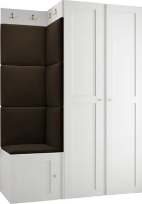 Produktbild von MIRJAN24 Garderoben-Set Orion Ramiro XXIII, Kleiderschrank, Schuhschrank, Kleiderhakenbrett, 7x Paneel 42x42, 8 Kleiderhaken, Metallgriffe (Farbe: Weiß, Manila 04)