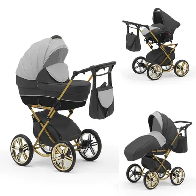Produktbild von Klassischer Kinderwagen Sorento Gold 4 in 1 inkl. Sportsitz und Autositz in 19 Farben