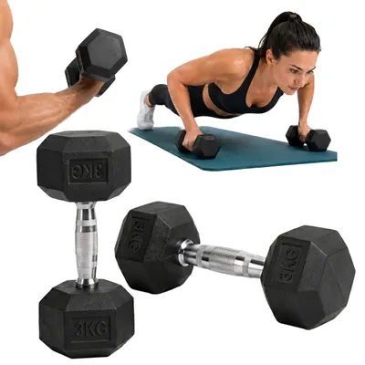 Produktbild von Relaxdays Hanteln 2er Set, Gusseisen, 3kg, beschichtet, rutschfest, Fitnesshanteln Paar, Workout, Kurzhantel, schwarz, KI-generiertes Bild