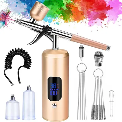 Produktbild von Airbrush Set,Multifunktionale Airbrush Pistole,Akku Kompressor, 3 Druckstufen, 0,3mm Düse,22/28/38 PSI,für Make-up, Tattoo, Torten und Modellbau