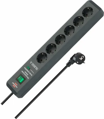Productafbeelding van Brennenstuhl Secure-Tec 19.500A overspanningsbeveiligde stekkerdoos, 6-voudig, antraciet, 2 meter, kabel H05VV-F 3G1,5, artikelnummer 1159540366
