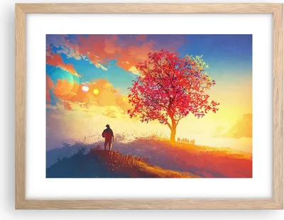 Produktbild von Gerahmtes Poster - Rahmen in heller Eiche - Baum Wiese Feld - 40x30 cm - Wand Bild - Wanddeko - Wandbilder - Kunstposter - Wandposter - Bilderrahmen - Bilder - Kunstdruck - Wandbild - P2NAA40x30-3715