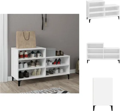 Immagine prodotto di vidaXL Portascarpe bianco lucido 102x36x60 cm in legno - Portascarpe e armadietti