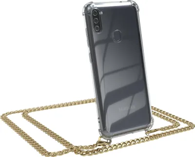Produktbild von EAZY CASE Metall Handykette für Samsung Galaxy M11, Handyhülle mit Umhängeband, Silikonhülle, Metallkette für Smartphone in Gold
