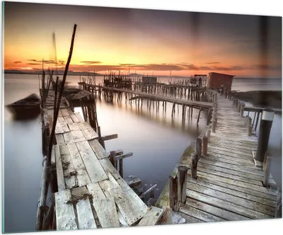 Produktbild von Bilder auf glas - Brücke Boot Meer - 100x70cm - Glasbilder - Wandbilder - Kunstdruck - zum Aufhängen bereit - Wanddekoration aus Glas - Glas Bilder - Wandbild auf Glas - Einteilig - GAA100x70-3807