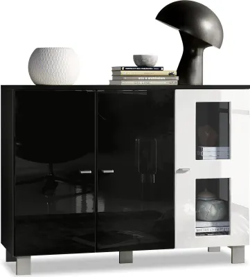 Produktbild von Vladon Sideboard Denjo,  Germany, Kommode mit 3 Türen, Schwarz matt/Weiß Hochglanz (107 x 81 x 35 cm)