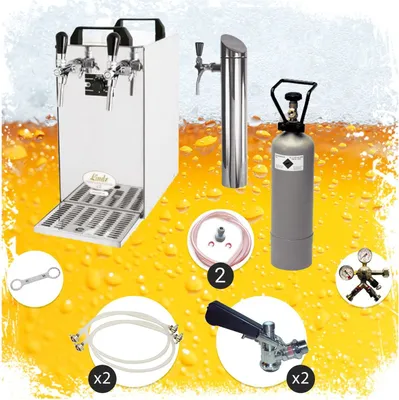 Produktbild von Untertheken Komplett Set - Zapfanlage, Bierzapfanlage - Kontakt 40 2-leitig Trockenkühler, Durchlaufkühler 50 Liter/h, inkl. Schanksäule, Green Line, Kombi,ohne
