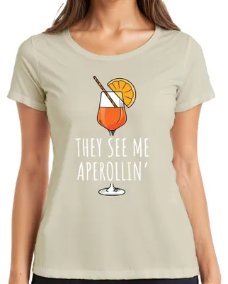 Productafbeelding van "Aperol Spritz feest"-shirt, zomerse cocktail, grappig dames T-shirt, natuur, maat M