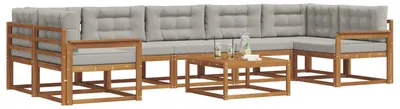 Produktbild von vidaXL Outdoor-Sofagarnitur mit Kissen 8 pcs Natürlich und Hellgrau