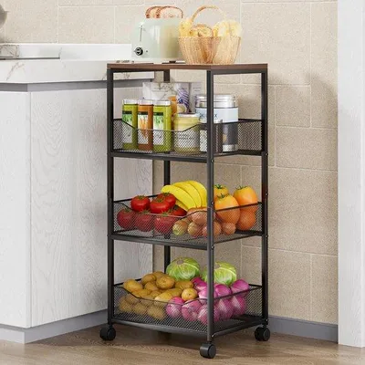 Produktbild von Famanu Aufbewahrungswagen für Obst und Gemüse mit 4 Ebenen und Rollen - Küchen Trolley Organizer