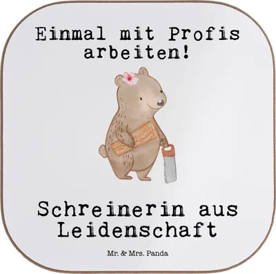 Produktbild von Mr. & Mrs. Panda Tischuntersetzer Schreinerin Leidenschaft - Weiß - Geschenk, Coaster, Untersetzer für Gläser, gläseruntersetzer, Tassenuntersetzer, Design