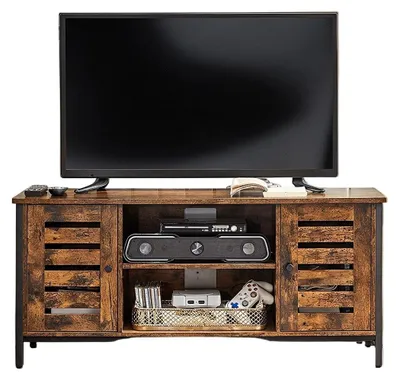 Obrázek produktu pro TV stolek z překližky a kovu, hnědý – 110 x 40 x 50 cm