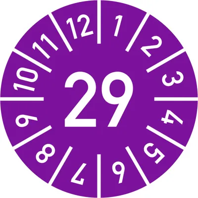 Produktbild von Dreifke® Prüfplakette Jahr 29 mit Monaten, violett, Dokumentenfolie, Ø 10 mm,...