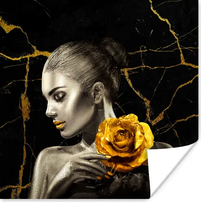 Produktbild von MuchoWow® Poster Frauen - Rosen - Gold - Marmor 75x75 cm - Wand Dekoration