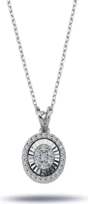 Produktbild von Oval Design Diamanten (Brillant-Schliff) Anhänger Collier Halskette 14 Karat Gold