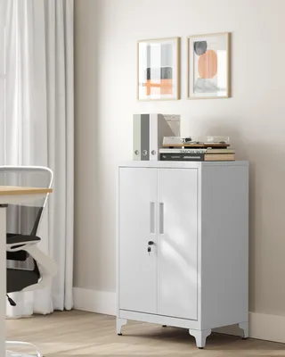Produktbild von SONGMICS Aktenschrank, Mehrzweckschrank, Büroschrank mit 2 Türen, Schrank abschließbar, aus Stahl Mattgrau
