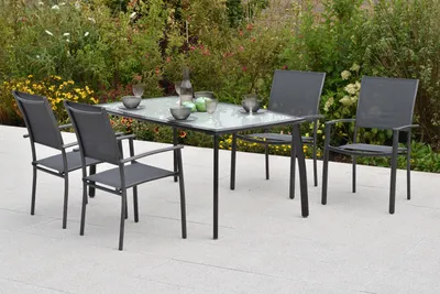Obrázek produktu pro Merxx "Milano" 5dílná sada, 4 stohovatelné židle, stůl 150 x 90 cm, šedá, hliník/textil