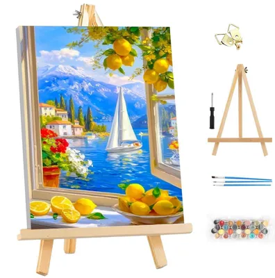 Produktbild von Malen nach Zahlen Set mit Rahmen Landschaft Zitrone DIY Ölgemälde 25x35cm LG038