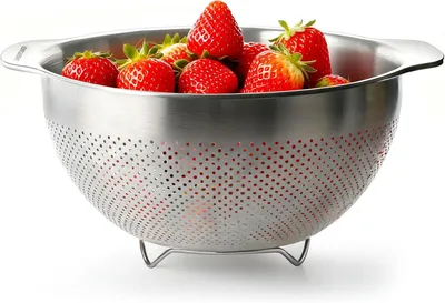 Produktbild von Küchensieb 25cm, Edelstahl Nudelsieb Mit 2 Griffen, Mikroperforiertes Abtropfsieb Für Gemüse Obst Reis
