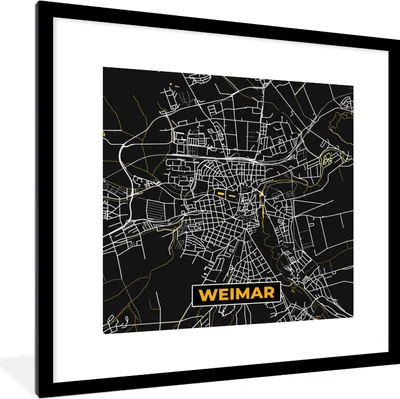 Produktbild von MuchoWow® Gerahmtes Poster Gold - Deutschland - Karte - Stadtplan - Weimar 40x40 cm - Poster mit Schwarzem Bilderrahmen Wandposter Rahmen Foto Bilder - Poster - Plakat im Rahmen