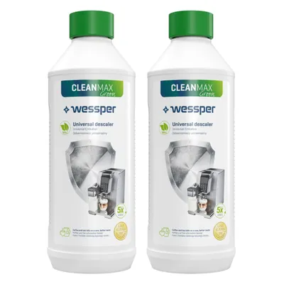 Zdjęcie produktu dla Wessper ekologiczny odkamieniacz do ekspresów do kawy 2 x 500 ml, ekspresy do kawy, espresso - kompatybilny z Delonghi, Senseo, Saeco, Nespresso, Jura, Siemens, Miele itp