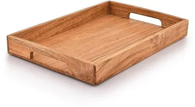 Produktbild von Ibenzoa® Akazienholz-Serviertablett mit Griffen – robustes Tablett 38,1 x 25,4 x 4,06 cm zum Servieren von Frühstück und Snacks