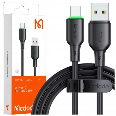 Image de Mcdodo Usb-C Fast Charging Cable For Samsung Xiaomi Type C 6A 100W 1M Led Black