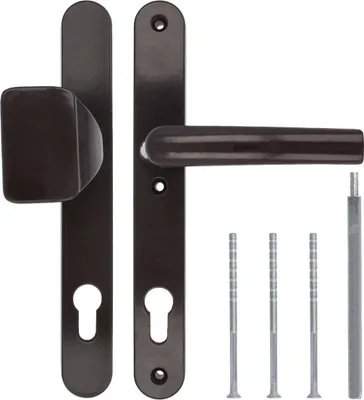 Produktbild von Türgriff / Türdrücker / Türklinke / Drückergarnitur DHS 92mm (Schildbreite 32mm) - Braun RAL 8019 - mit Knauf