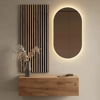 Produktbild von Flurgarderobe 100 cm mit Wandpaneele und Spiegel ohne LED-Beleuchtung gold eiche