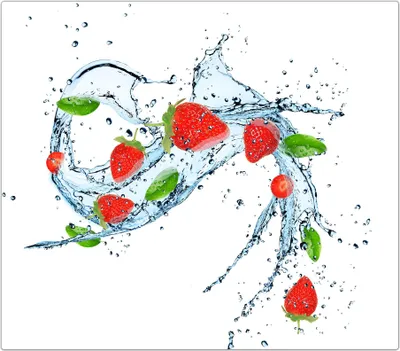 Produktbild von Spritzschutz Herdabdeckplatte Schneidebrett aus Glas Erdbeeren auf Wasserwelle 1-Teilig (60x52cm)