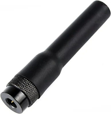 A black antenna for a walkie-talkie is shown against a white background.