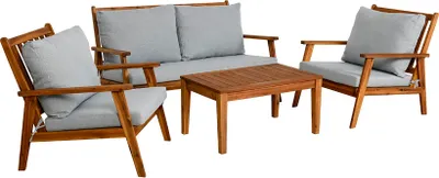 Produktbild von byLIVING Outdoor Sofa-Set LA PALMA / Akazie massiv, natur / Webstoff hellgrau / 2-Sitzer: B 134, H 75, T 75 cm, Sessel (2x): B 70, H 75, T 75 cm, Couchtisch: B 100, H 40, T 50 cm