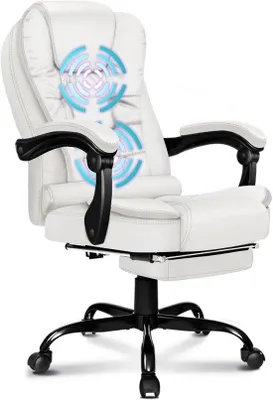 Immagine prodotto di Sedia da ufficio ergonomica bianca con funzione massaggio e poggiatesta