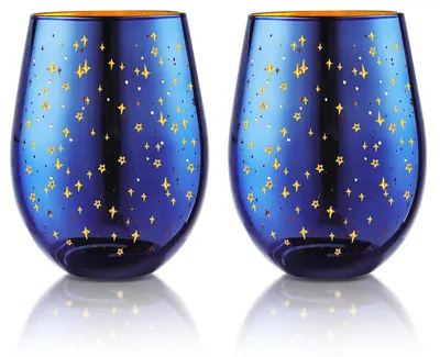 Produktbild von Set aus 2 roten Weingläsern ohne Stiel, 540 ml, mit Sternenmuster