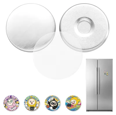 Immagine prodotto di VEVOR - Set di 50 magneti per frigorifero, accessori per macchina per bottoni, con retro magnetico, corpo in metallo, pellicole in Mylar trasparenti e carta bianca rotonda. Magneti decorativi per progetti fai-da-te