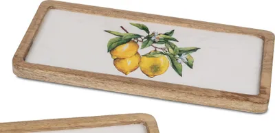 Produktbild von Servierplatte, Tablett ZITRONEN 15x30cm aus Mangoholz + Emaille Formano S25