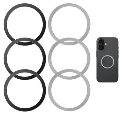 Productafbeelding van Zelfklevende Magnetringen voor Smartphones, 6 Stuks, Zilver en Zwart