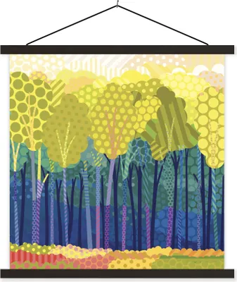 Produktbild von MuchoWow® Textilposter Eine Illustration von grünen Bäumen in einem Wald 90x90 cm mit schwarzem Rahmen - Magnetisches
