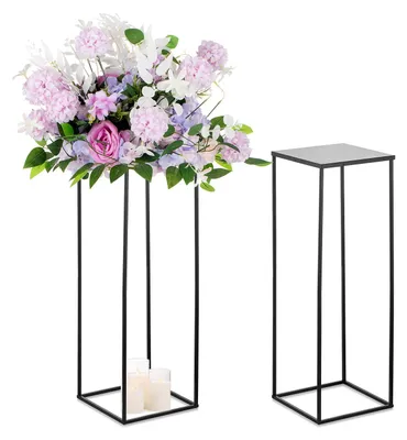 2er-Set Bodenvasen 80 cm, geometrisch, schwarz, Metall