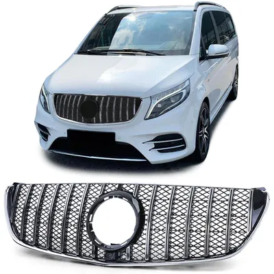 Image de Grille de radiateur noir brillant chromé pour Mercedes-Benz Classe V W447, modèles de 2014 à 2019