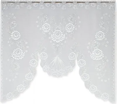 Produktbild von Heimtexland ® Scheibengardine Jacquard Hochraff M-Bogen Fensterbild Weiß Blumenmuster Stangendurchzug halbtransparent Querbehang Typ397 HxB 105 x 120 cm