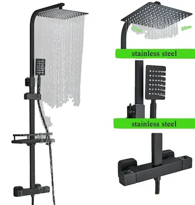 Produktbild von Duscharmatur Set, Thermostatsteuerung, Handbrausefunktion, Schwarz 2Metall 25