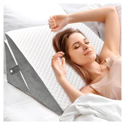 Produktbild von Verstellbares Keilkissen aus Hochdichteschaum für Bett und Sofa, Ergonomisches Kopfkissen für Reflux und Schlafapnoe, Beinkissen und Rückenkissen zum Spielen und Lesen (Weiß&Grau)