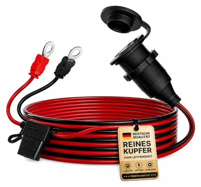12V Auto RV Stecker 2m Kabel 15A Sicherung Kupfer Camping