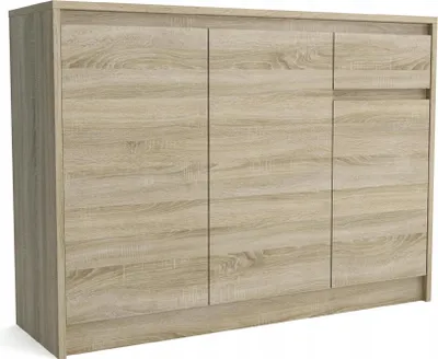 Produktbild von Kommode - mit 3 Tür - mit Schublade - Eiche Sonoma - 112,5x35x82 cm B/T/H - Moderne Sineboard - für Wohnzimmer - Schlafzimmer - ASTON 3D1S