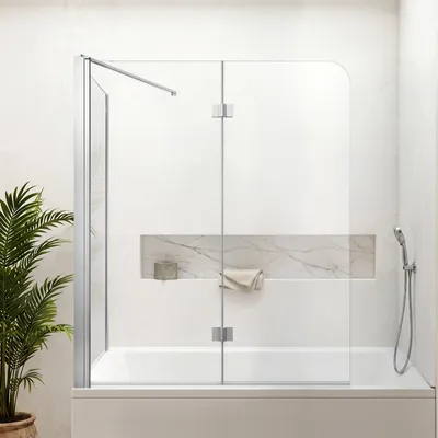 Produktbild von VEVOR Duschwand für Badewanne 70/120x140 cm Teilrahmenlos 6 mm Silber, Badewannenfaltwand Zweiflügelig Klares Sicherheitsglas Nano-Beschichtung 180° Faltbar 1 Festes & 2 Faltbare Paneele Silber